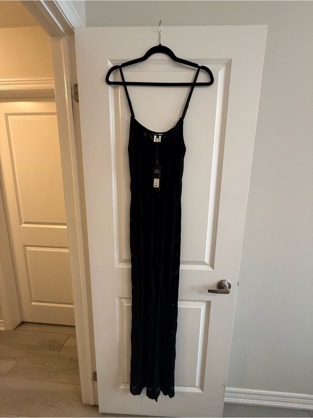 Fashion Nova Black Maxi Slip Dress with Thin Straps